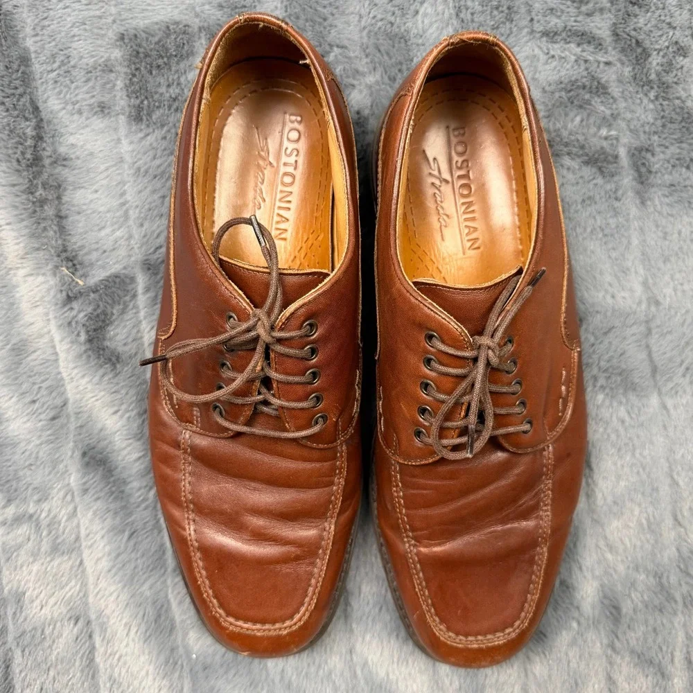 Bostonian Strada Mens 10 M Brown Leather Apron Toe Oxford Shoes Made in Italy